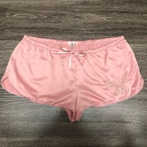 Aerie Pink Satin Pajama Shorts Butterfly Embroidery Size M